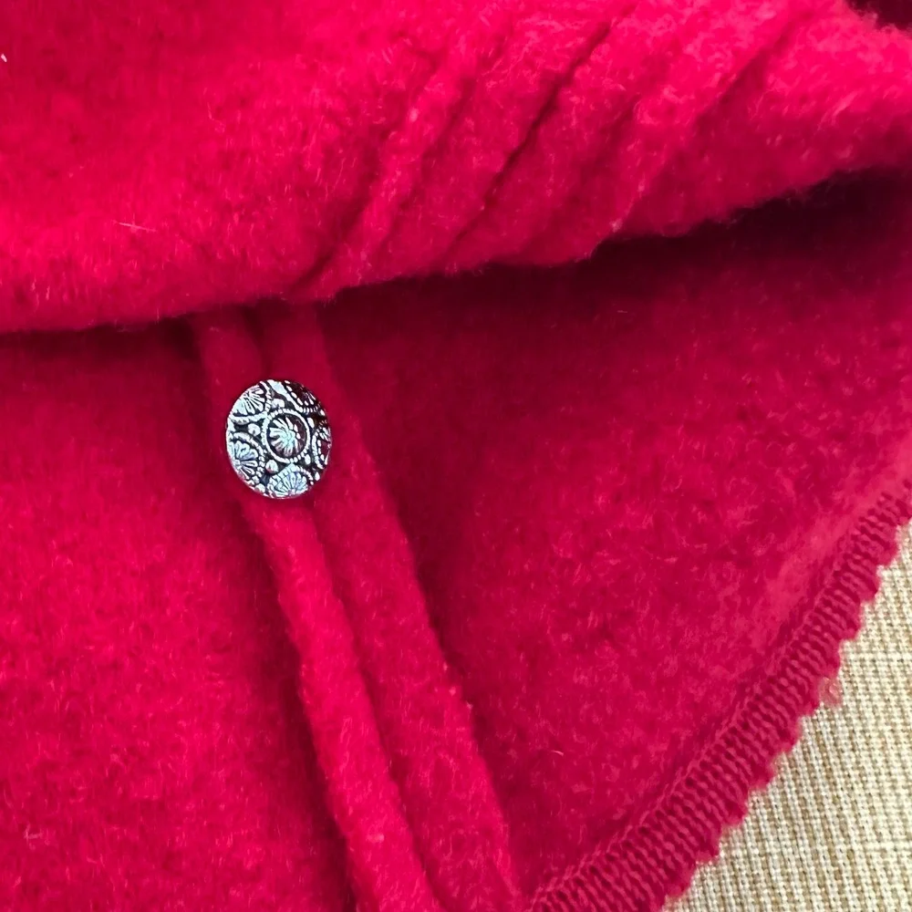Vintage Charter Club Red Boiled Wool Cardigan Jacket Sz 12 Silver Floral Buttons